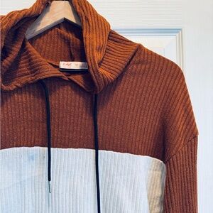 Rust, Black and White Hooded Top
